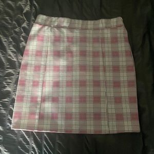 pink and white plaid skirt with slit in side